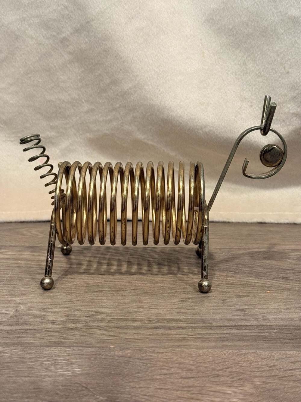 Vintage Mid Century Modern Brass Coil Dachshund Dog Letter Holder